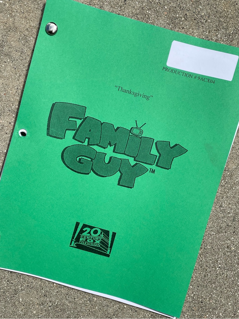 Family Guy 2010 Production Used Table Script Thanksgiving HOLIDAY EPISODE!